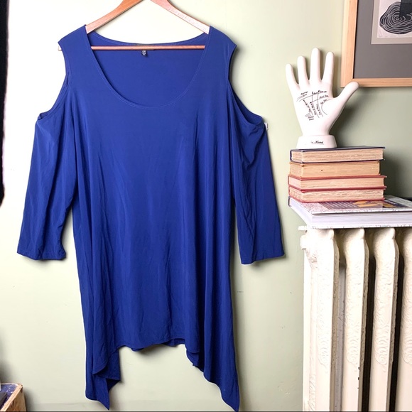 Slinky Brand Tops - Slinky Brand Cold Shoulder 2X Cobalt Blue Blouse